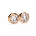 14K White Gold IGI Certified Round Solitaire Stud Earrings, Bezel, D-E Color, VVS/VS Clarity
