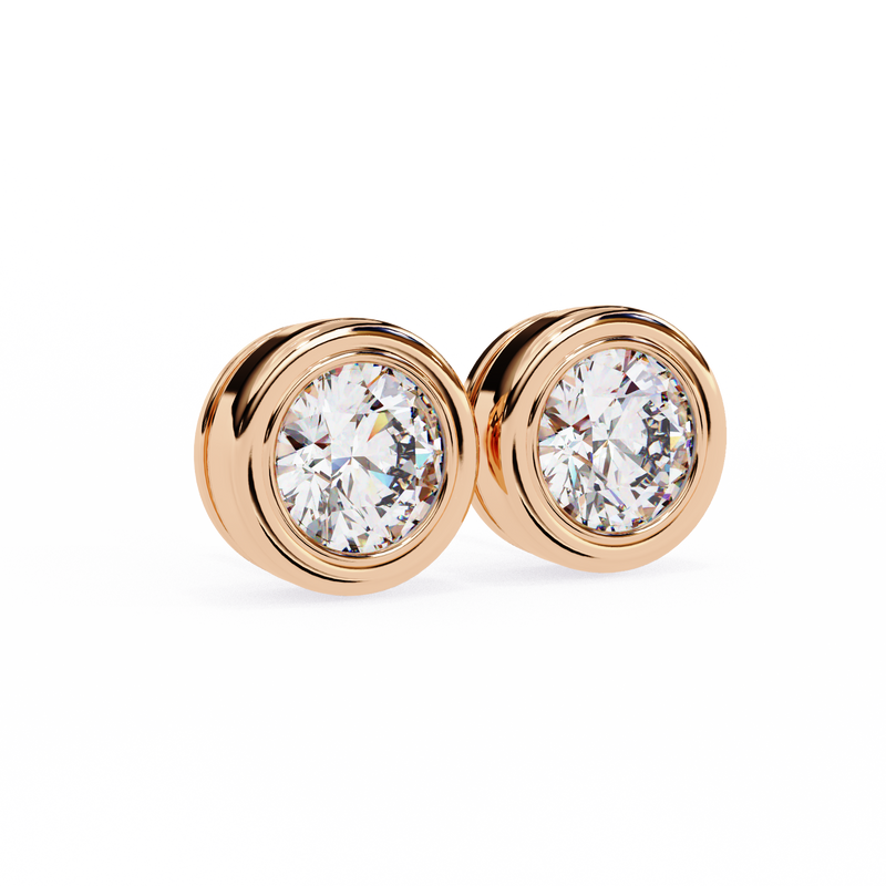 14K White Gold IGI Certified Round Solitaire Stud Earrings, Bezel, D-E Color, VVS/VS Clarity