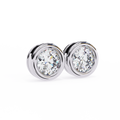 14K White Gold IGI Certified Round Solitaire Stud Earrings, Bezel, D-E Color, VVS/VS Clarity