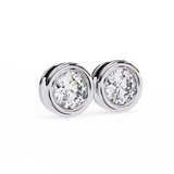 14K White Gold IGI Certified Round Solitaire Stud Earrings, Bezel, D-E Color, VVS/VS Clarity