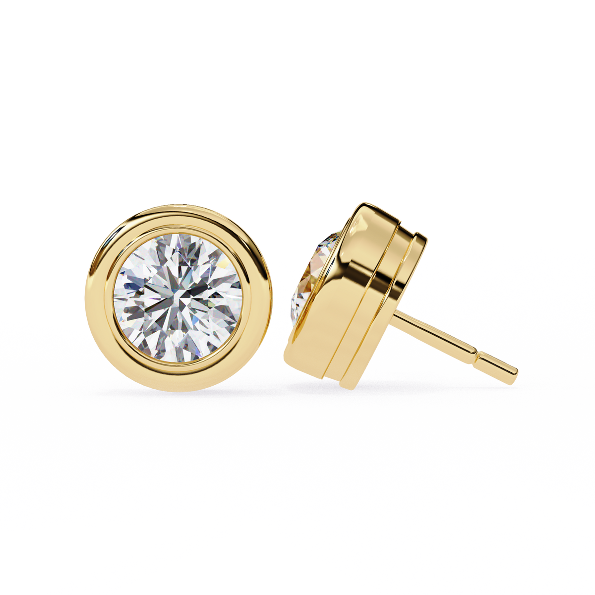 14K White Gold IGI Certified Round Solitaire Stud Earrings, Bezel, D-E Color, VVS/VS Clarity