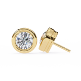 14K White Gold IGI Certified Round Solitaire Stud Earrings, Bezel, D-E Color, VVS/VS Clarity