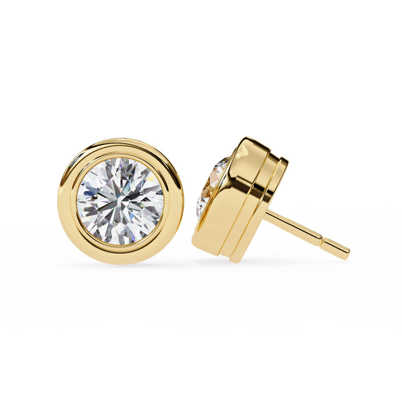 14K White Gold IGI Certified Round Solitaire Stud Earrings, Bezel, D-E Color, VVS/VS Clarity