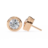 14K White Gold IGI Certified Round Solitaire Stud Earrings, Bezel, D-E Color, VVS/VS Clarity