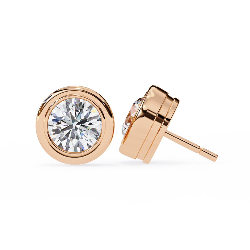 14K White Gold IGI Certified Round Solitaire Stud Earrings, Bezel, D-E Color, VVS/VS Clarity