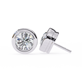 14K White Gold IGI Certified Round Solitaire Stud Earrings, Bezel, D-E Color, VVS/VS Clarity