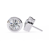 14K White Gold IGI Certified Round Solitaire Stud Earrings, Bezel, D-E Color, VVS/VS Clarity