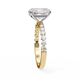 14K Lab Grown Diamond Emerald Half Pavé Engagement Ring, E-F Color, VVS-VS Clarity