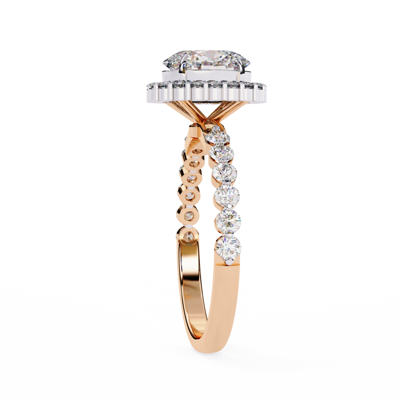 14K Lab Grown Diamond Oval Halo Engagement Ring, E-F Color, VVS-VS Clarity