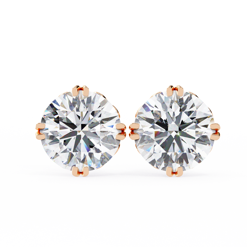 14K White Gold IGI Certified Round Solitaire Stud Earrings, 6 Split Prongs, D-E Color, VVS/VS Clarity