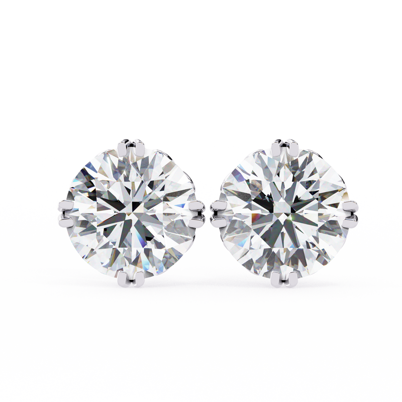 14K White Gold IGI Certified Round Solitaire Stud Earrings, 6 Split Prongs, D-E Color, VVS/VS Clarity