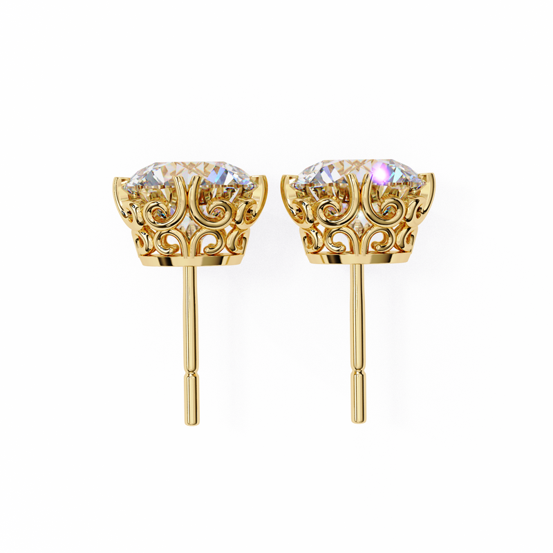 14K White Gold IGI Certified Round Solitaire Stud Earrings, 6 Split Prongs, D-E Color, VVS/VS Clarity
