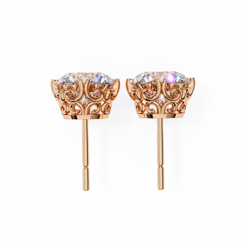14K White Gold IGI Certified Round Solitaire Stud Earrings, 6 Split Prongs, D-E Color, VVS/VS Clarity