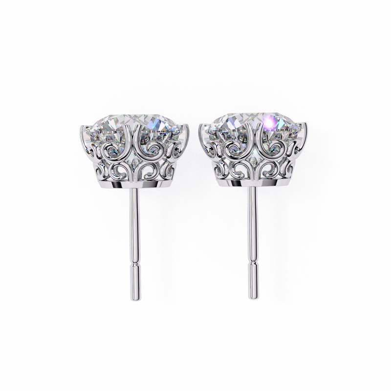 14K White Gold IGI Certified Round Solitaire Stud Earrings, 6 Split Prongs, D-E Color, VVS/VS Clarity