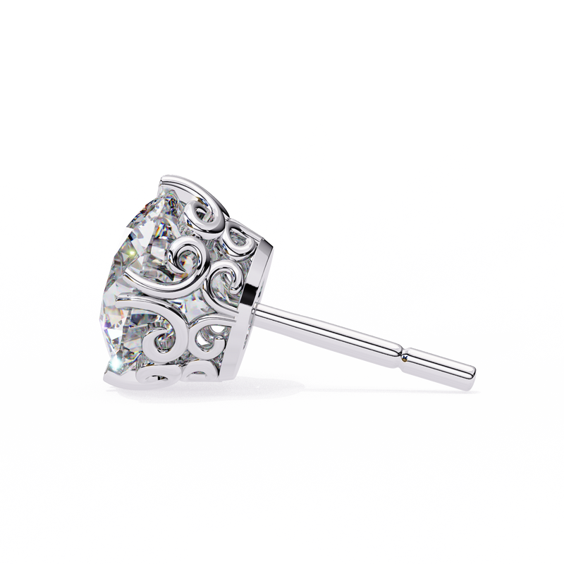 14K White Gold IGI Certified Round Solitaire Stud Earrings, 6 Split Prongs, D-E Color, VVS/VS Clarity