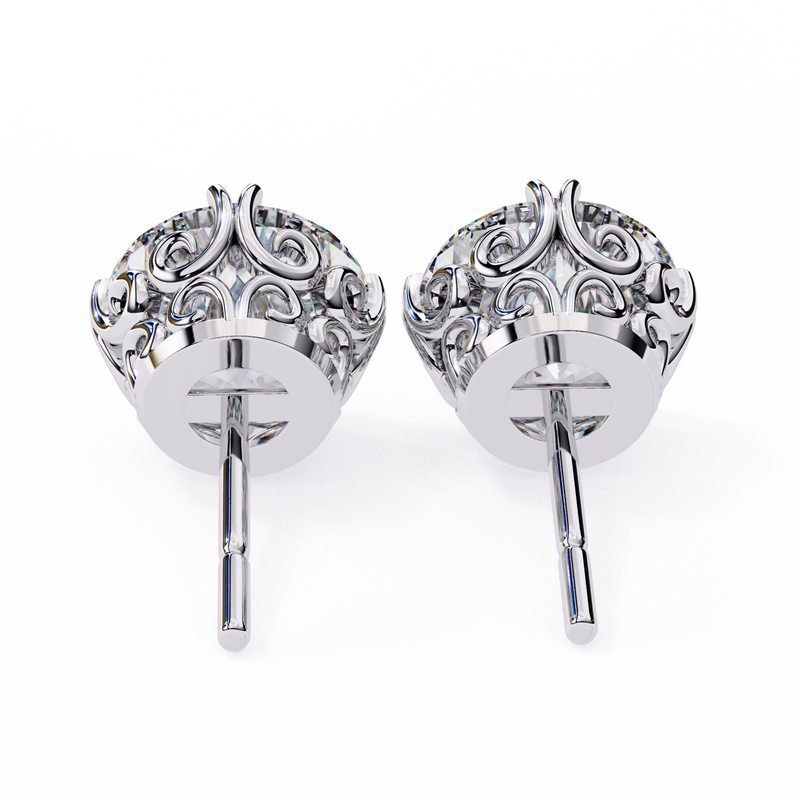 14K White Gold IGI Certified Round Solitaire Stud Earrings, 6 Split Prongs, D-E Color, VVS/VS Clarity
