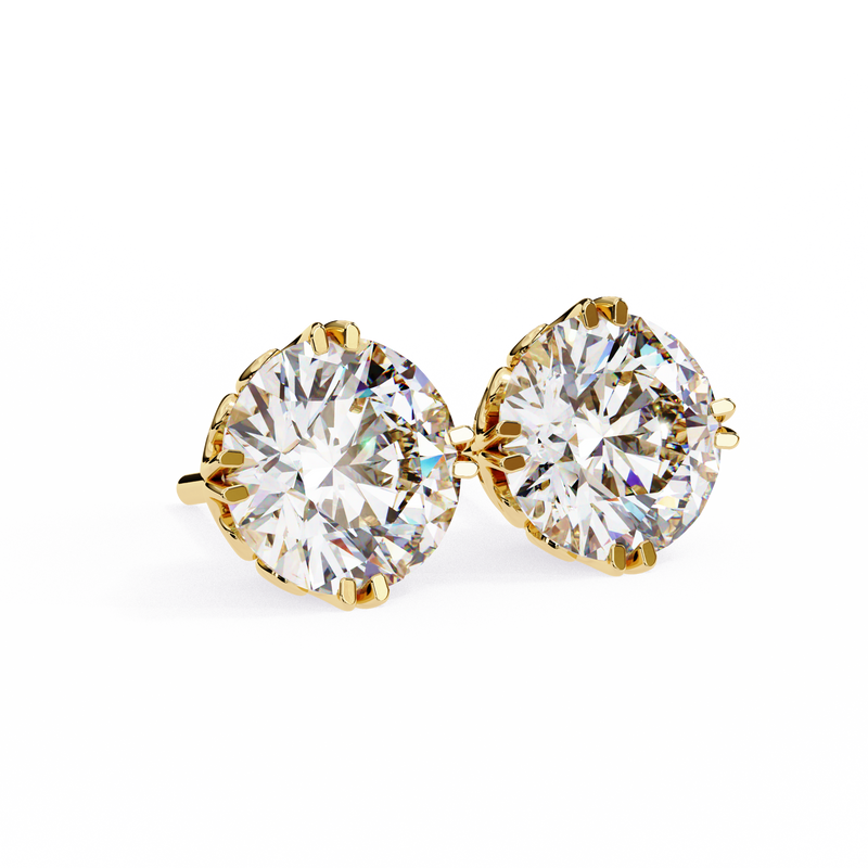 14K White Gold IGI Certified Round Solitaire Stud Earrings, 6 Split Prongs, D-E Color, VVS/VS Clarity
