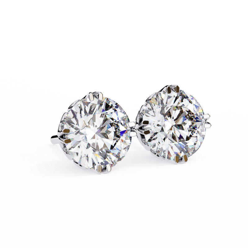 14K White Gold IGI Certified Round Solitaire Stud Earrings, 6 Split Prongs, D-E Color, VVS/VS Clarity