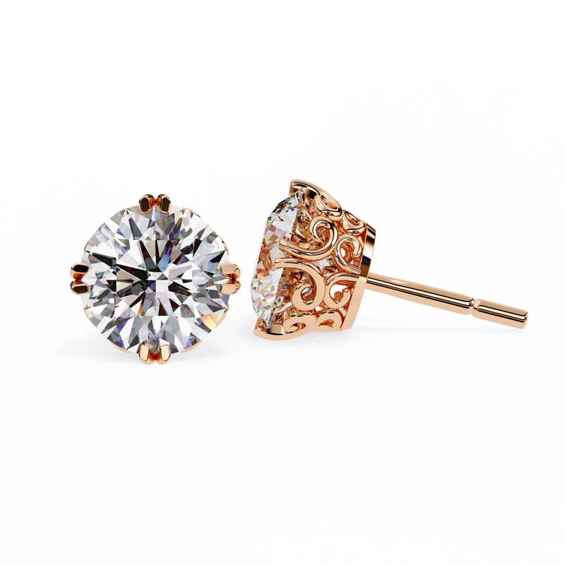 14K White Gold IGI Certified Round Solitaire Stud Earrings, 6 Split Prongs, D-E Color, VVS/VS Clarity