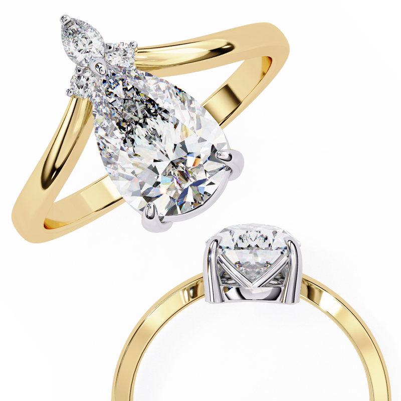 14k IGI certified pear ring with E-F color VVS-VS clarity diamonds 141