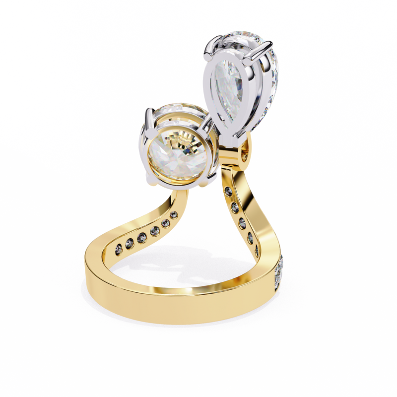 14K Lab Grown Diamond Pear Two Stone Ring, E-F Color, VVS-VS Clarity