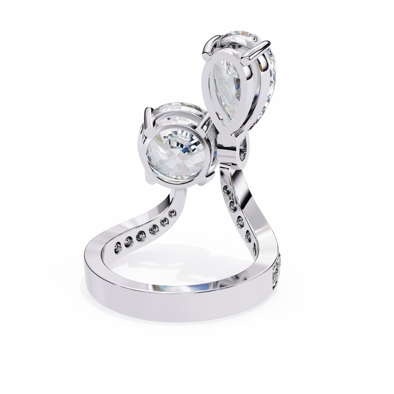 14K Lab Grown Diamond Pear Two Stone Ring, E-F Color, VVS-VS Clarity