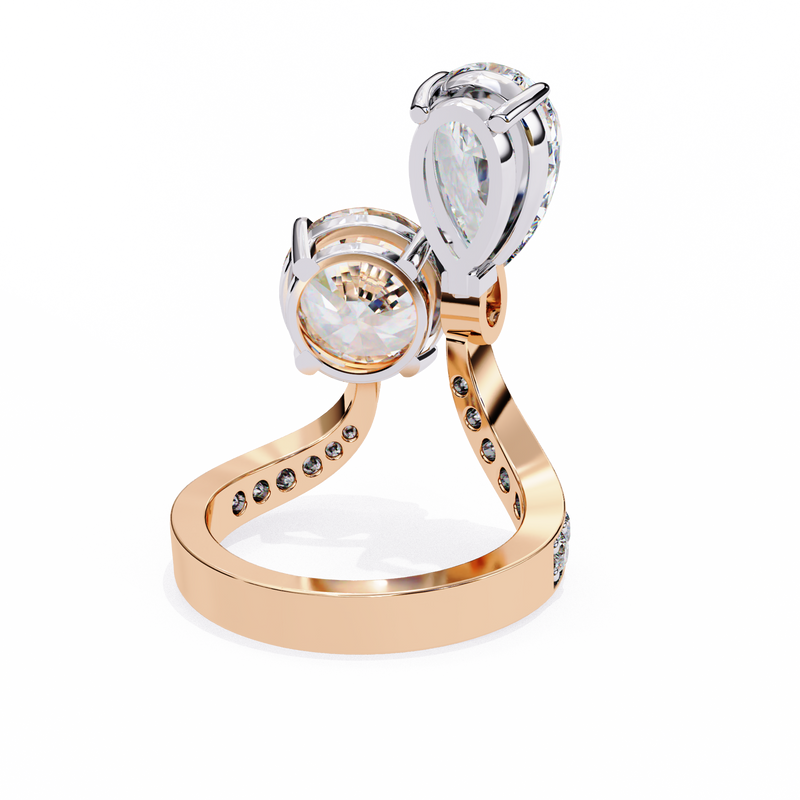 14K Lab Grown Diamond Pear Two Stone Ring, E-F Color, VVS-VS Clarity