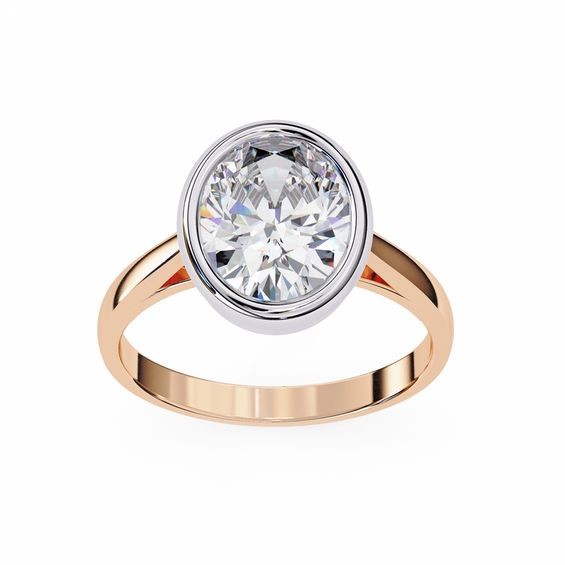 14K Lab Grown Diamond Oval Bezel Engagement Ring, E-F Color, VVS-VS Clarity