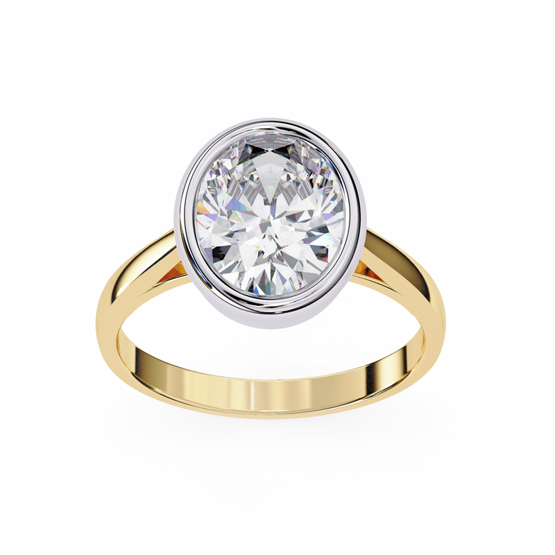 14K Lab Grown Diamond Oval Bezel Engagement Ring, E-F Color, VVS-VS Clarity