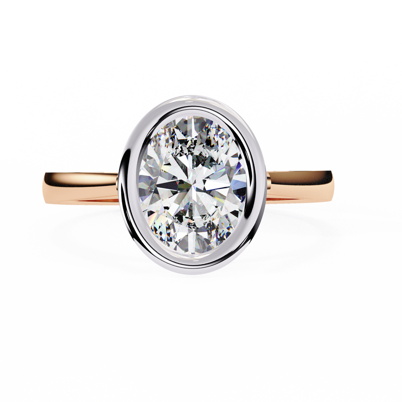 14K Lab Grown Diamond Oval Bezel Engagement Ring, E-F Color, VVS-VS Clarity