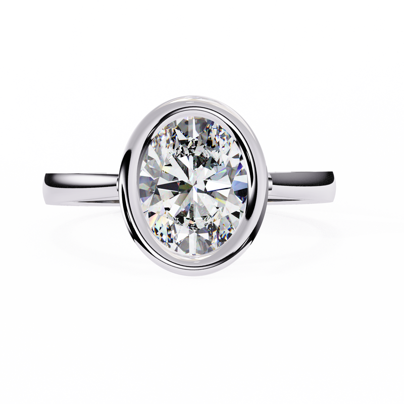 14K Lab Grown Diamond Oval Bezel Engagement Ring, E-F Color, VVS-VS Clarity
