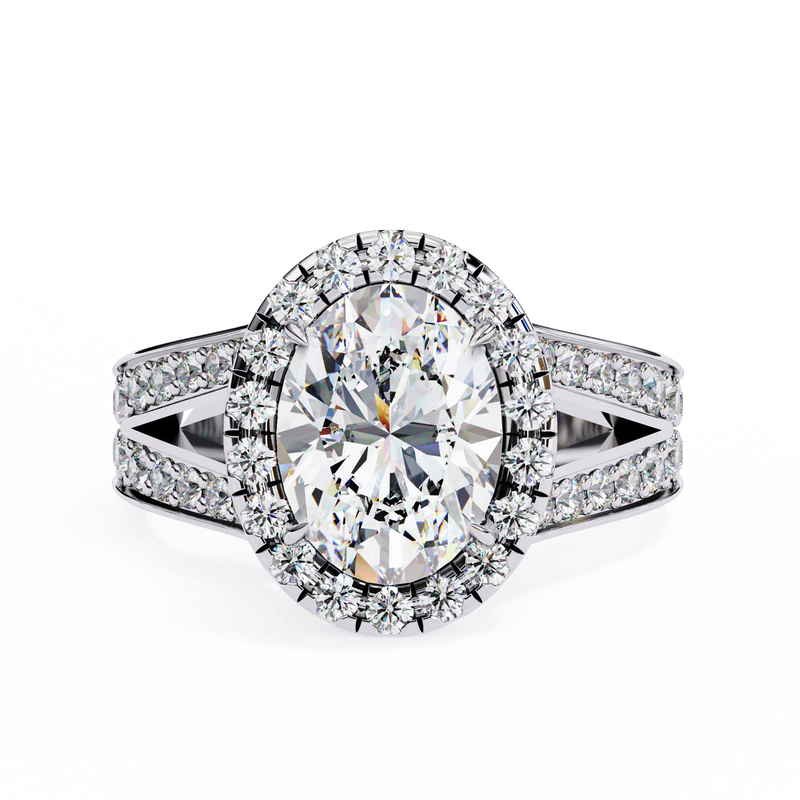 14K Lab Grown Diamond Oval Halo Split Shank Engagement Ring, E-F Color, VVS-VS Clarity