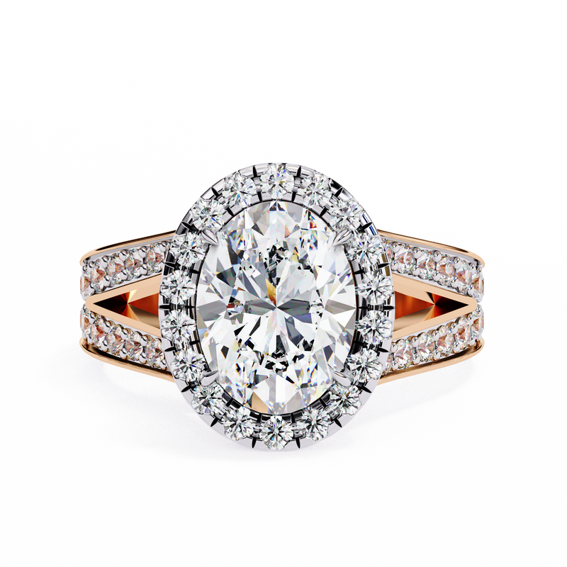 14K Lab Grown Diamond Oval Halo Split Shank Engagement Ring, E-F Color, VVS-VS Clarity