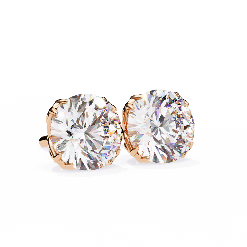 14K White Gold IGI Certified Round Solitaire Stud Earrings, 4 Double split Prong, D-E Color, VVS/VS Clarity