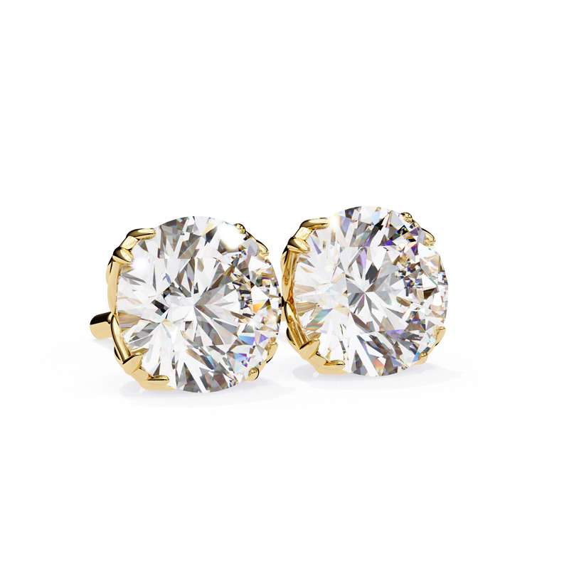 14K White Gold IGI Certified Round Solitaire Stud Earrings, 4 Double split Prong, D-E Color, VVS/VS Clarity