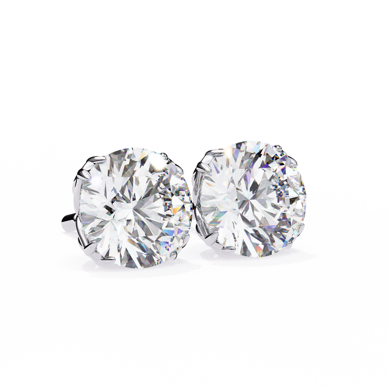 14K White Gold IGI Certified Round Solitaire Stud Earrings, 4 Double split Prong, D-E Color, VVS/VS Clarity