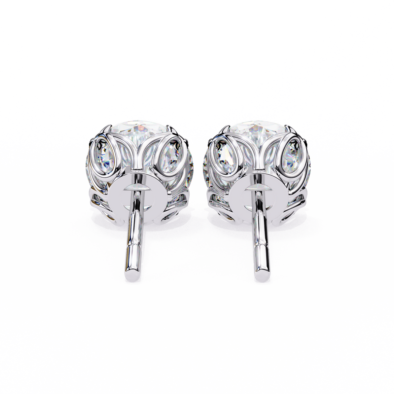 14K White Gold IGI Certified Round Solitaire Stud Earrings, 4 Double split Prong, D-E Color, VVS/VS Clarity