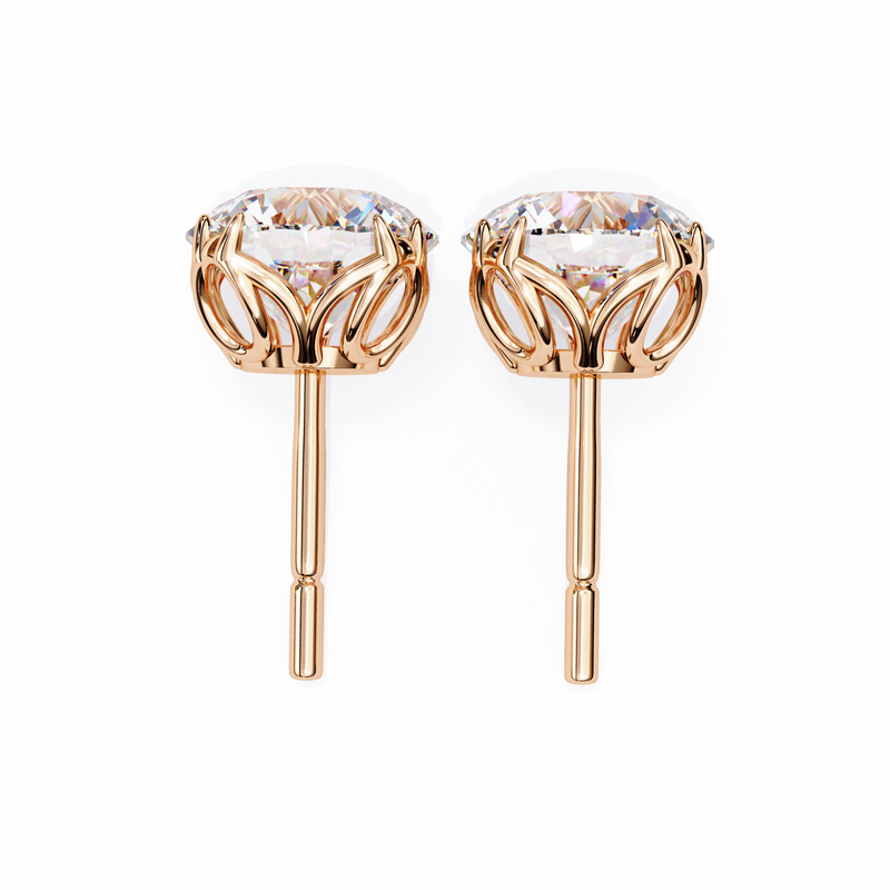 14K White Gold IGI Certified Round Solitaire Stud Earrings, 4 Double split Prong, D-E Color, VVS/VS Clarity