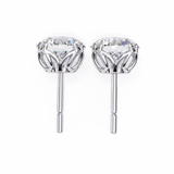 14K White Gold IGI Certified Round Solitaire Stud Earrings, 4 Double split Prong, D-E Color, VVS/VS Clarity