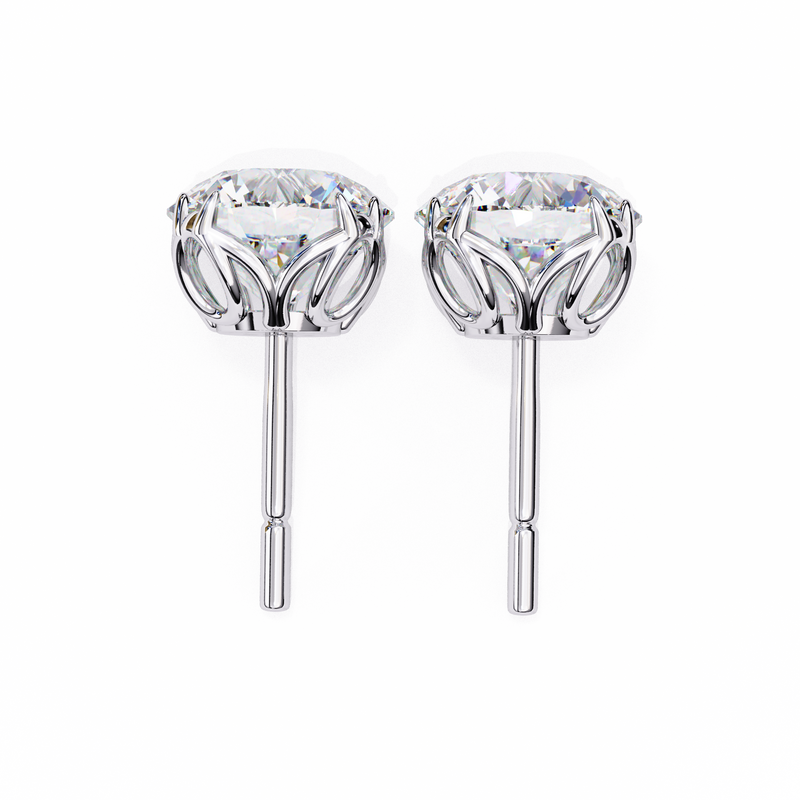 14K White Gold IGI Certified Round Solitaire Stud Earrings, 4 Double split Prong, D-E Color, VVS/VS Clarity