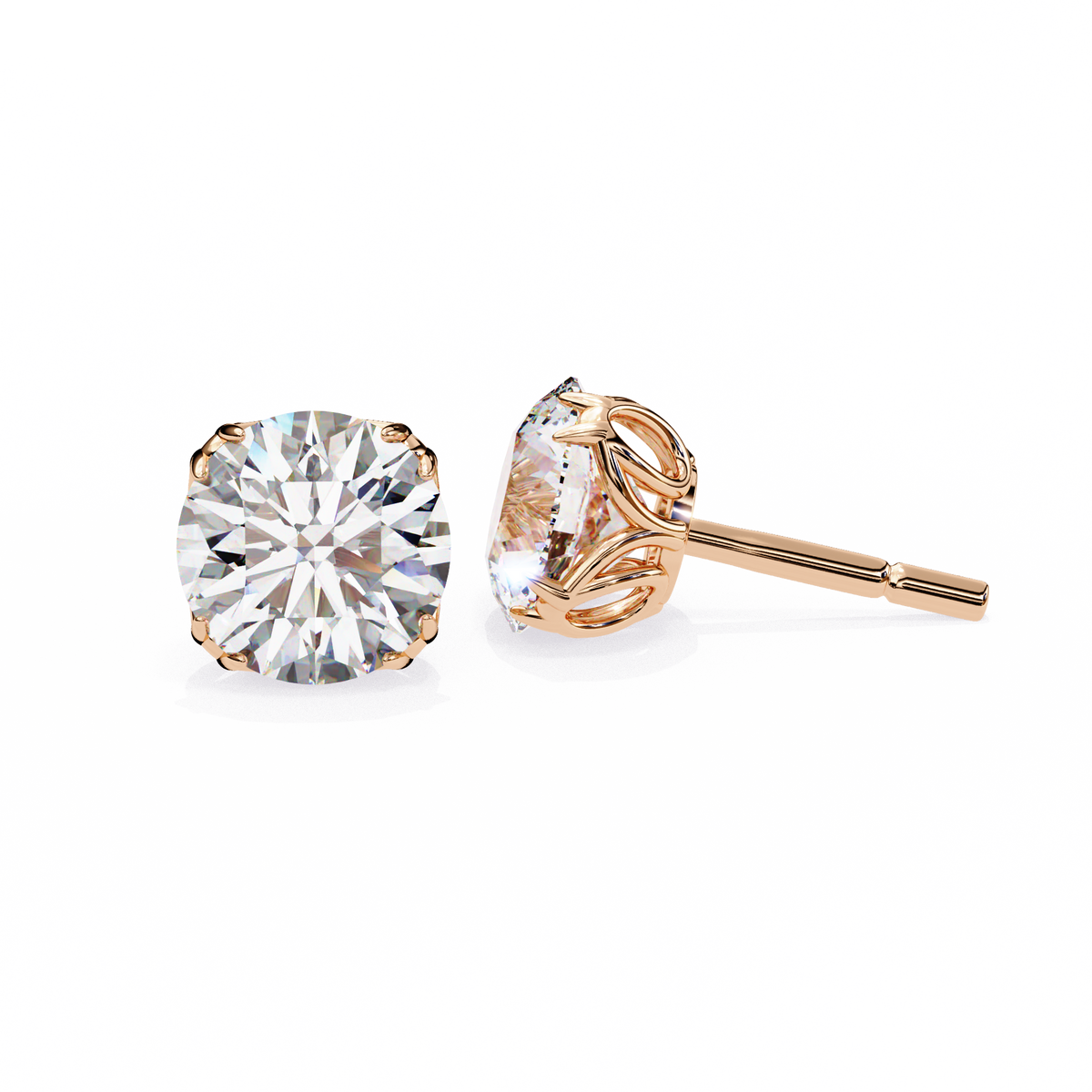 14K White Gold IGI Certified Round Solitaire Stud Earrings, 4 Double split Prong, D-E Color, VVS/VS Clarity