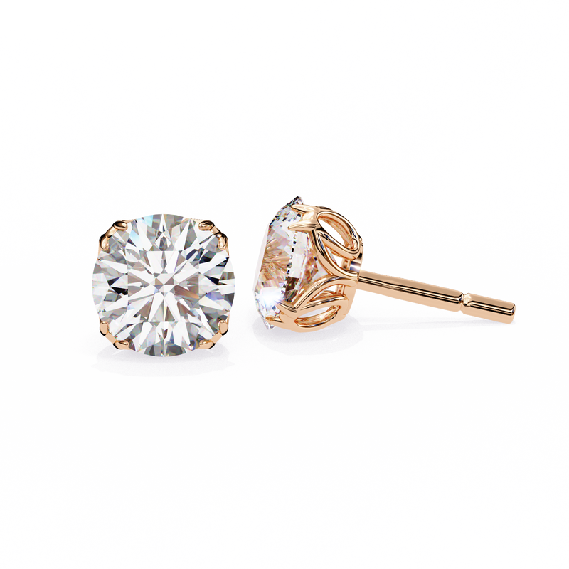 14K White Gold IGI Certified Round Solitaire Stud Earrings, 4 Double split Prong, D-E Color, VVS/VS Clarity
