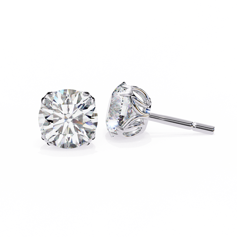 14K White Gold IGI Certified Round Solitaire Stud Earrings, 4 Double split Prong, D-E Color, VVS/VS Clarity