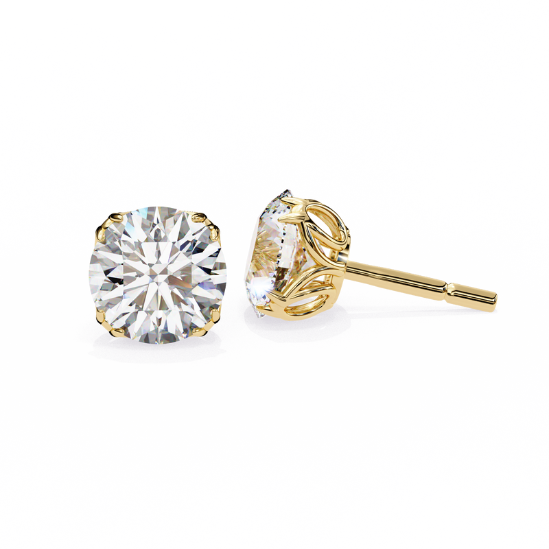 14K White Gold IGI Certified Round Solitaire Stud Earrings, 4 Double split Prong, D-E Color, VVS/VS Clarity