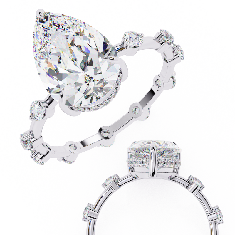 14k IGI certified pear ring with E-F color VVS-VS clarity diamonds 144