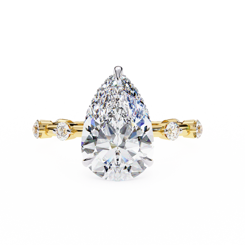 14K Lab Grown Diamond Hidden Halo Pear Engagement Ring, E-F Color, VVS-VS Clarity