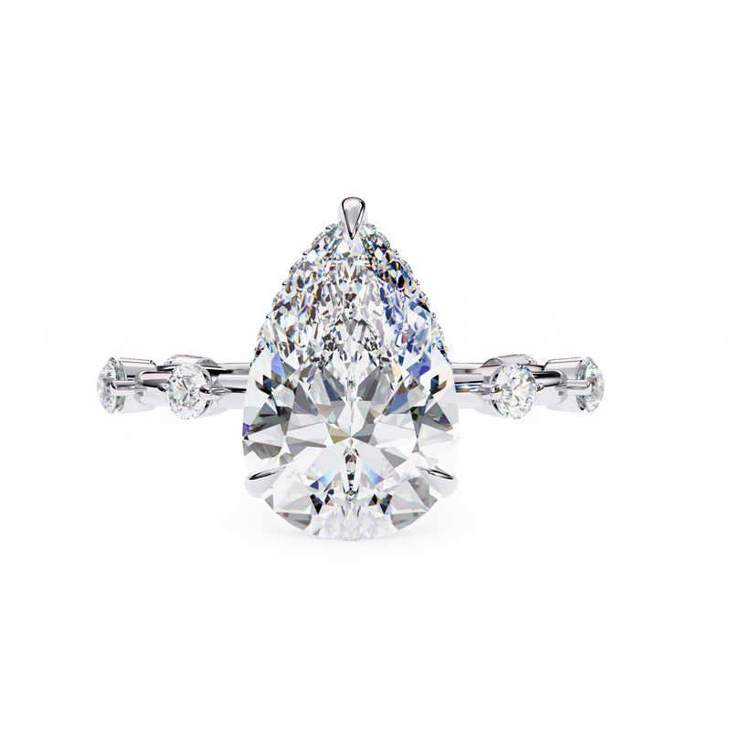 14K Lab Grown Diamond Hidden Halo Pear Engagement Ring, E-F Color, VVS-VS Clarity