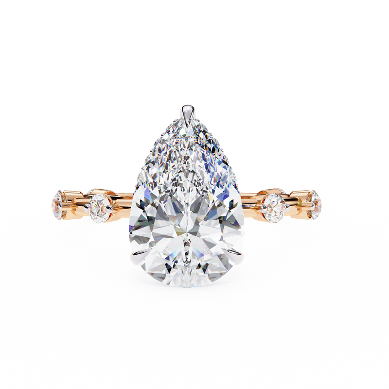 14K Lab Grown Diamond Hidden Halo Pear Engagement Ring, E-F Color, VVS-VS Clarity