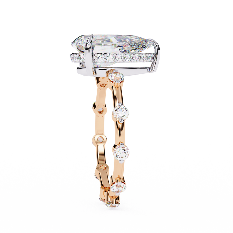 14K Lab Grown Diamond Hidden Halo Pear Engagement Ring, E-F Color, VVS-VS Clarity