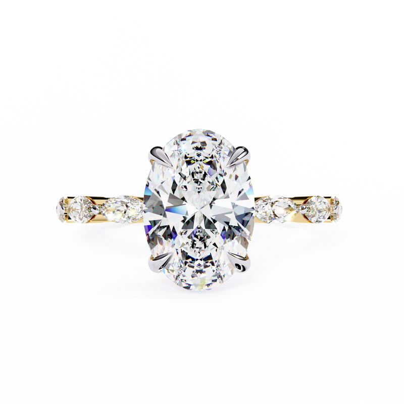 14K Lab Grown Diamond Oval Fashion Engagement Ring with Marquise Accents, E-F Color, VVS-VS Clarity